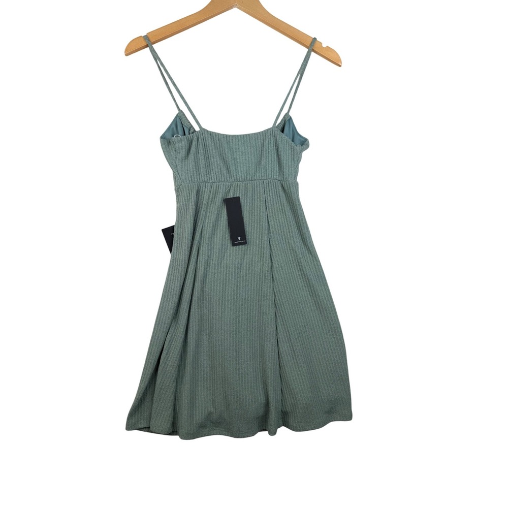 Lulu's Casual Confidence Sage Green Ribbed Tie-Front Mini Dress - Picture 4 of 6